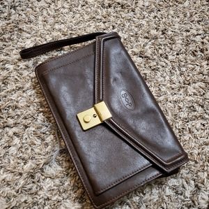 Mens, Leather Wrist Bag, Vintage Bag, Dark Brown Leather. Vintage great conditio
